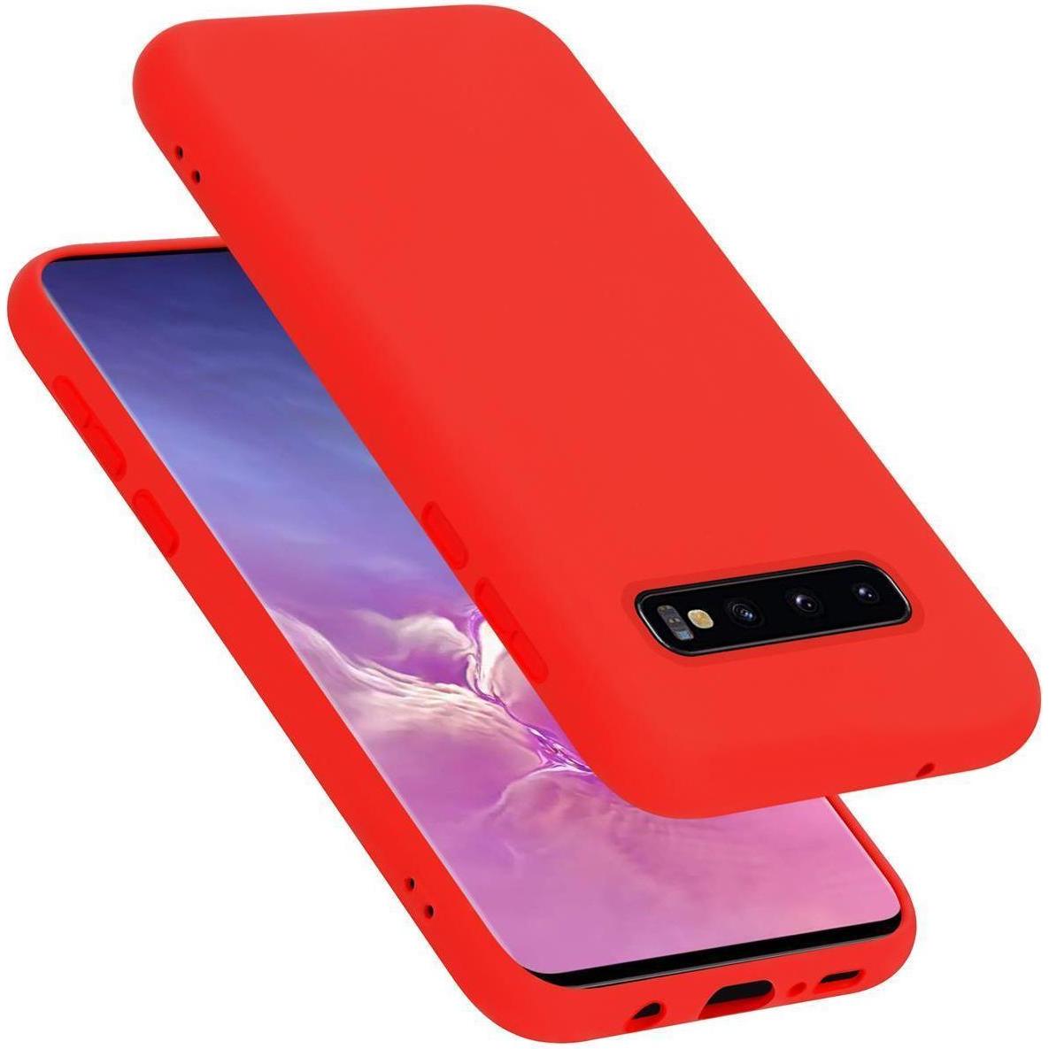 Cadorabo TPU Liquid Silicone Case Cover (Samsung Galaxy S10+), Smartphone Hülle, Rot