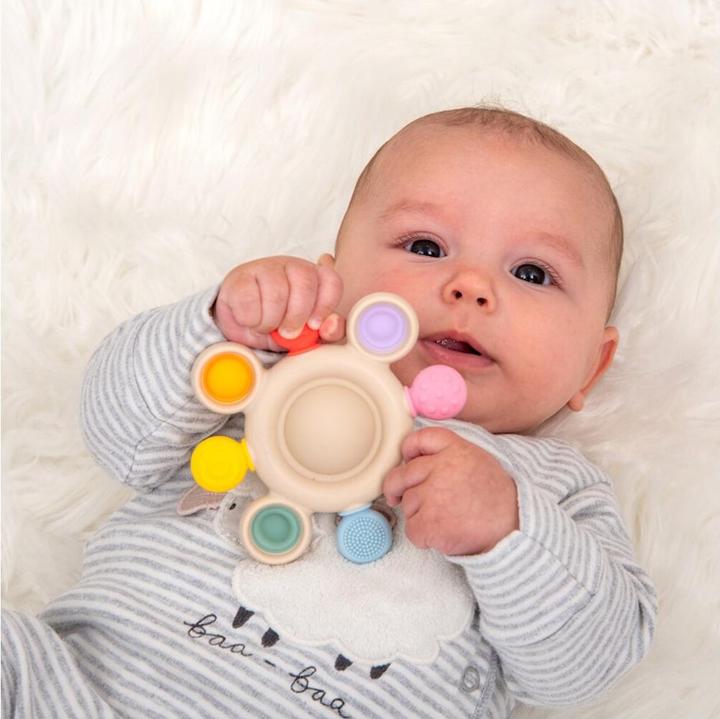 Actual product image SiliSoft - Pop Teething Ring - Sensory teething toy with pop buttons & soft silicone core (0 Months)