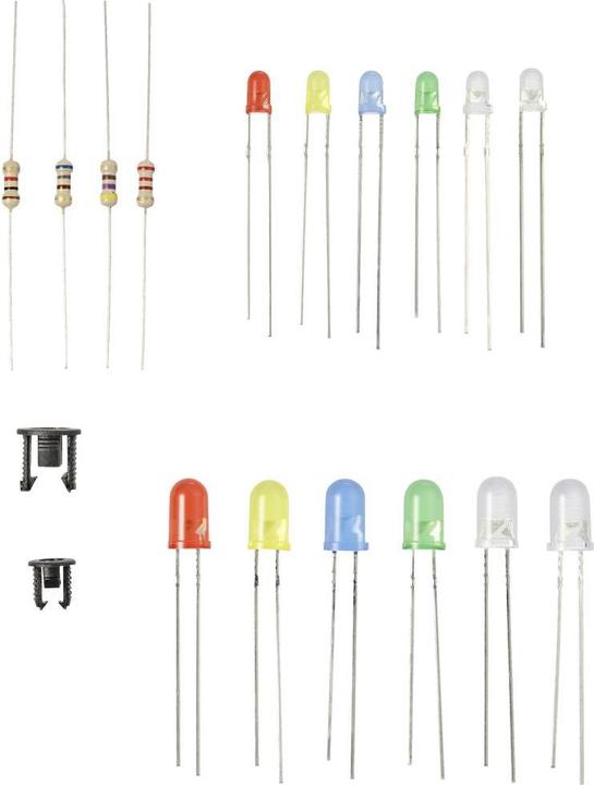 Image du produit Tru Components LED câblées rouge, jaune, bleu, jaune-vert, blanc chaud, blanc froid rond 55 mcd, 330 mcd