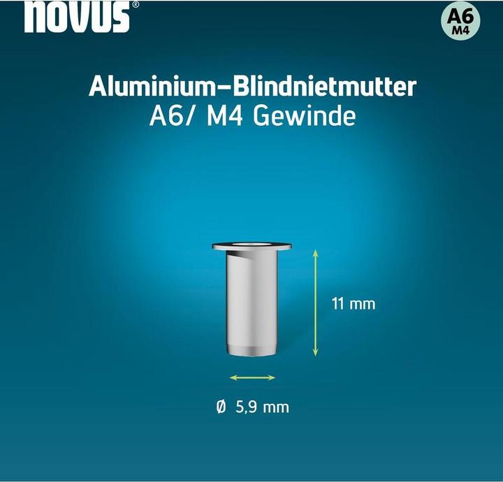 Actual product image Novus Nietmutter A6 M4, L: 10.5 mm Alu