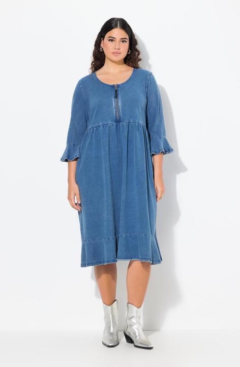 Produktbild Ulla Popken Midikleid, Zipper, A-Linie, Rundhals, 3/4-Arm (50, 52)
