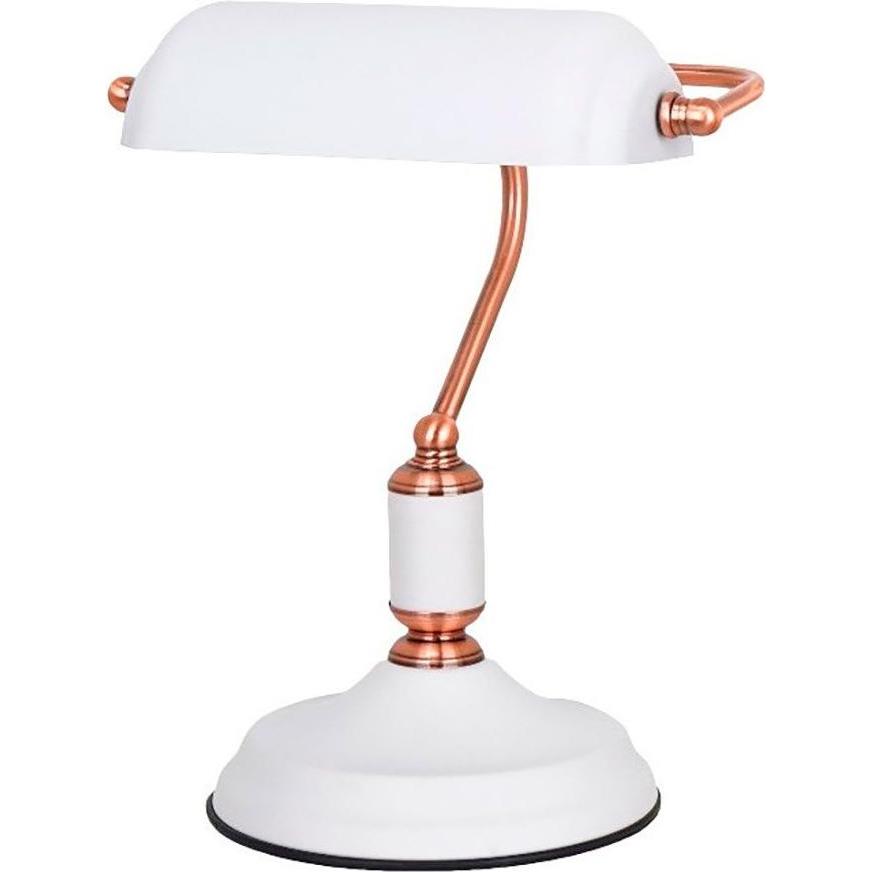 F-Bright, Lampada da tavolo, Banker type e27 table lamp, white+copper - base ø185 mm - 260 x 195 x 345 mm (E27)