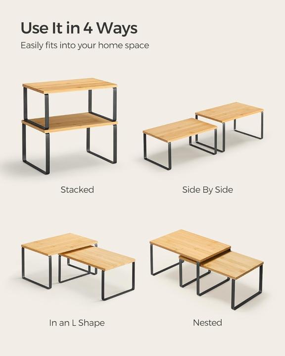 Actual product image Songmics Cupboard organiser shelf set of 2 (17 x 19.5 x 15.5 cm, 17 x 18.5 x 14 cm)