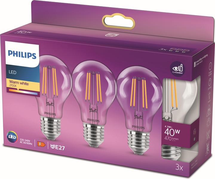 Actual product image Philips Lamp (E27, 4.30 W, 250 lm, 3 x, F)