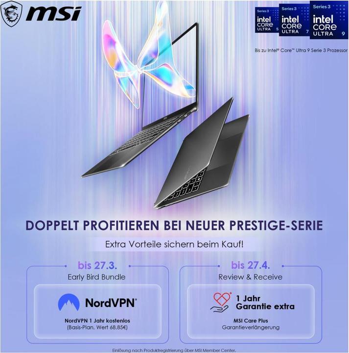Produktbild MSI Prestige 16 AI+ C3MG071 16" Intel Core Ultra 7 1TB W8P (16", 1000 GB, 32 GB, DE, Intel Core Ultra 7 355)