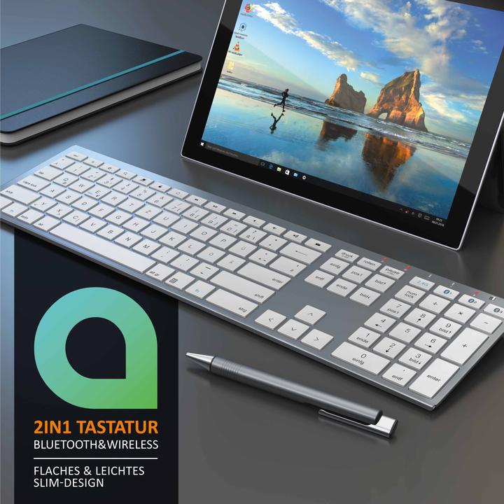 Produktbild Aplic kabellose 2,4 GHz Funk + Bluetooth Tastatur (DE, Kabellos)