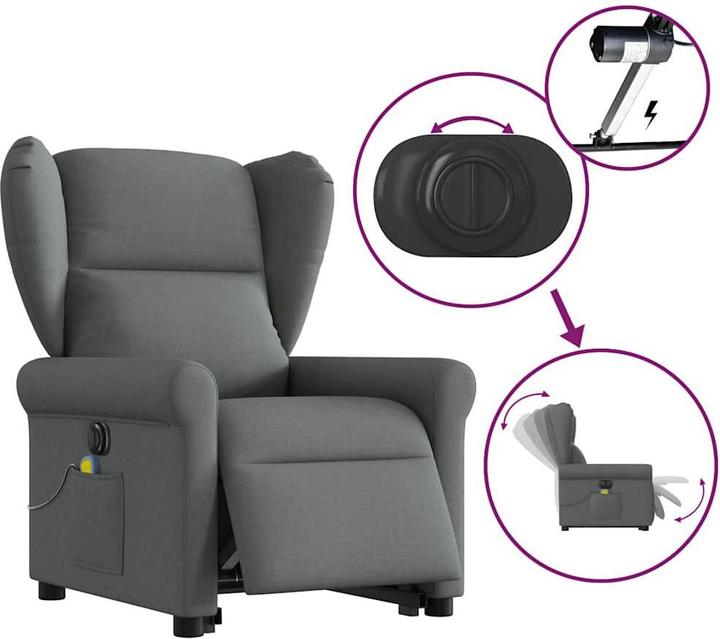Image du produit vidaXL Fauteuil de massage électrique avec fonction releveur Gris foncé Tissu