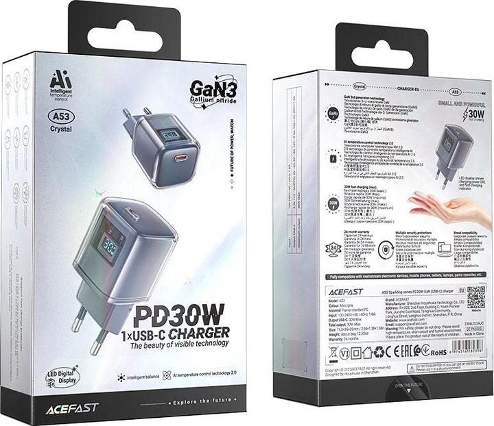 Produktbild Acefast Wall charger A53 Sparkling series PD 30W GaN (grey) (30 W, 1 Port)