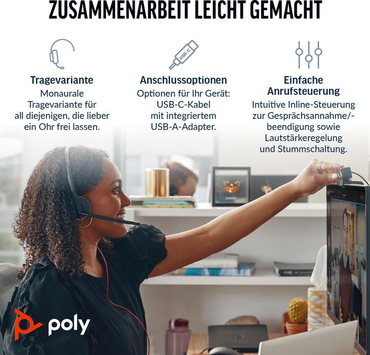 Produktbild Poly Blackwire C3210, Kopfhörer, Kopfband, Büro/Callcenter, Schwarz, Rot, Monophon, SCR-Steuereinhei (Kabelgebunden, USB-C)