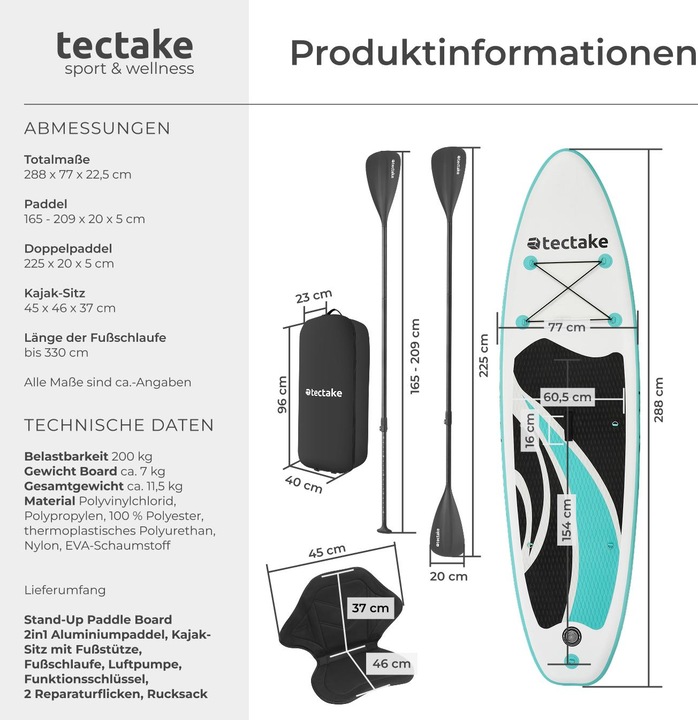 Produktbild tectake Stand-Up Paddle Board Zenon, 2in1 aufblasbar, Komplettset