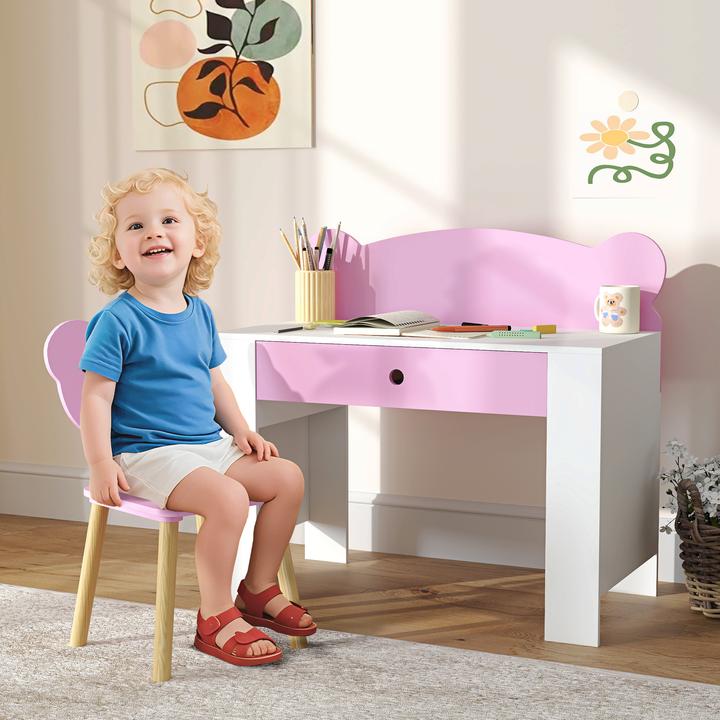 Immagine prodotto Aiyaplay Kinderschreibtisch Set MDF, Kiefernholz Rosa (Dinette per bambini)