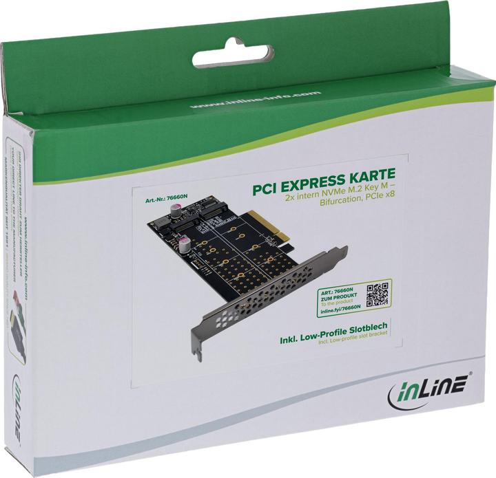 Image du produit InLine PCIe Karte zu 2x intern NVMe M.2 Key M – Bifurcation