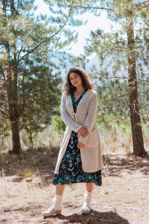 Produktbild Ulla Popken Long-Strickjacke, Bindeband, V-Ausschnitt, Rollkanten (54, 56)