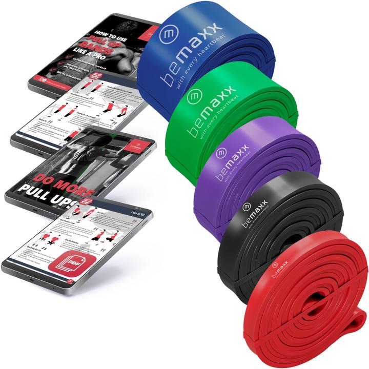 BeMaxx Fitness Pull-Up Band Set of 5, (Red, Black, Purple, Green, Blue)