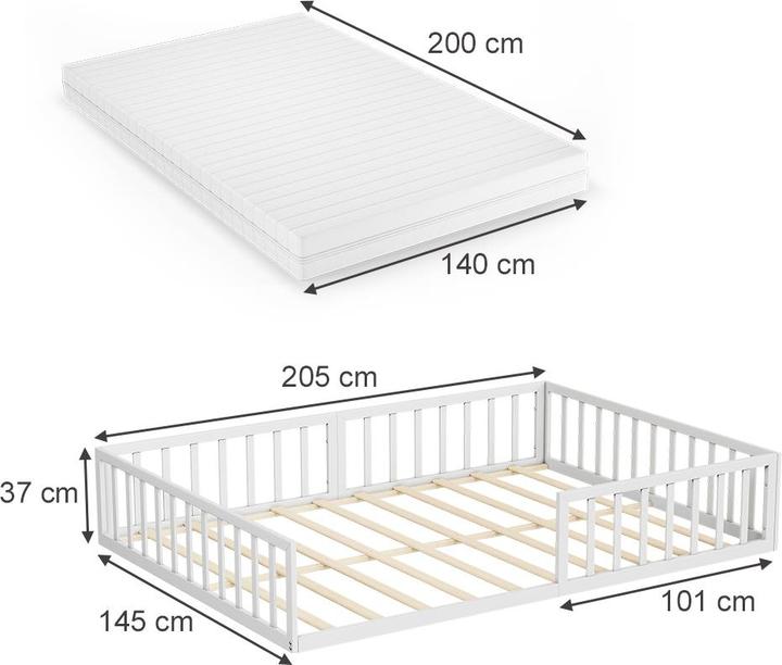 Produktbild VitaliSpa Bodenbett aus Metall Minno, Weiss, 140x200 mit Matratze (140 x 200 cm)