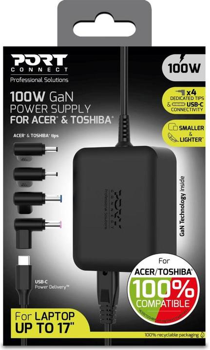 Actual product image Port Designs Port Netzteil GaN 100W - Acer/Toshiba, EU-Stecker (100 W)