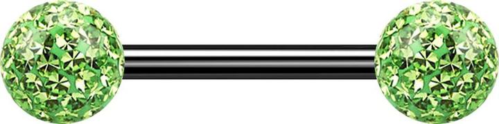 Actual product image Star Piercing Barbell black with two crystal balls light green Epoxy protective layer (without brass, Titanium)