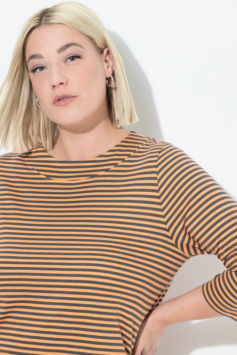 Actual product image Ulla Popken Striped High Neck 3/4 Sleeve Tee (56)