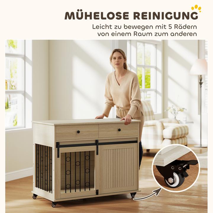 Immagine prodotto PawHut Hundekäfig MDF, Stahl Eiche (Cuccia per cani)