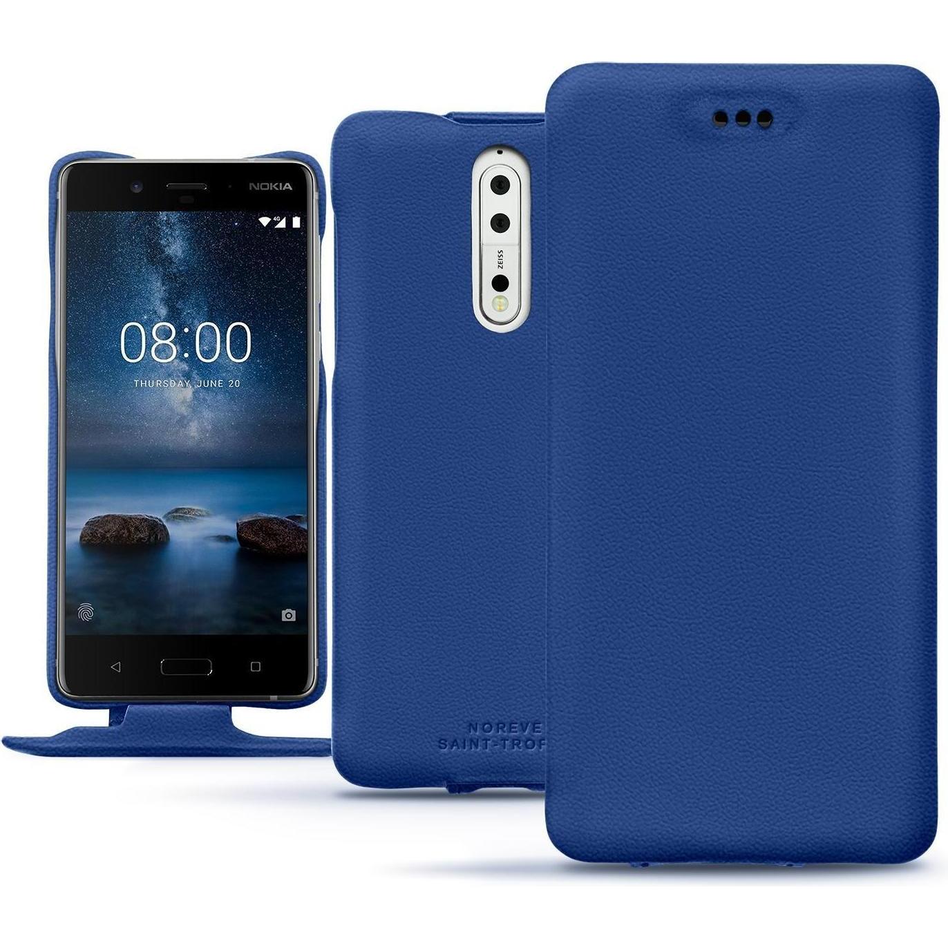 Noreve Lederschutzhülle vertikal (Nokia 8), Smartphone Hülle, Blau