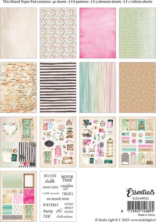 Actual product image art by marlene Mixed Paper Pad "Lovely Vintage" 42 Sheets Essentials (170 g/m², A5, 42 pcs.)