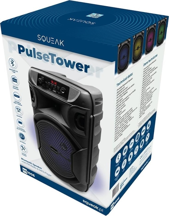 Image du produit Squeak Głośnik Karaoke Pulsetower Bluetooth 5.3 Radio Fm Microsd Aux USB Sq1006 (7 h, Fonctionnement sur batterie)