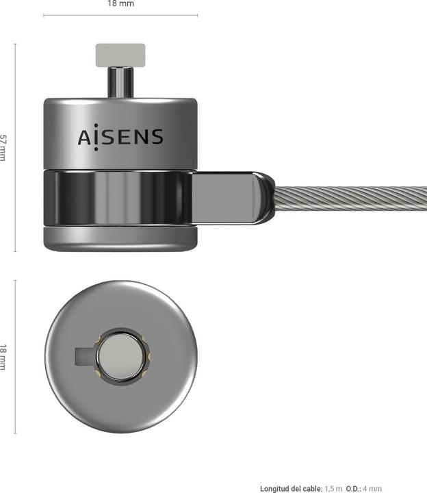 Produktbild Aisens Cable Seguridad Cerradura Llave 1.5m