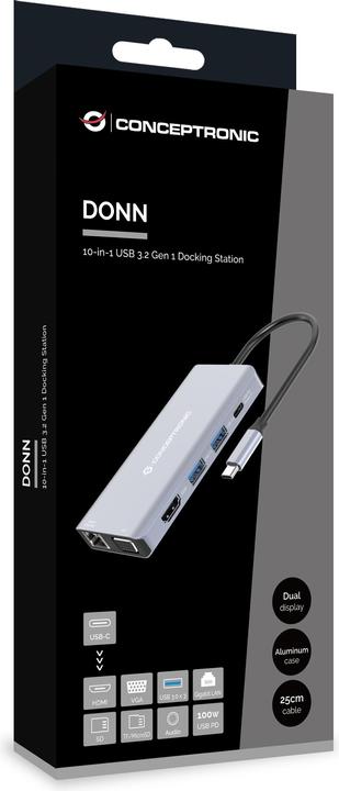Produktbild Conceptronic Dock USB-C->HDMI,USB3.0,100WPD 0.25m (USB-C, 10 Ports)