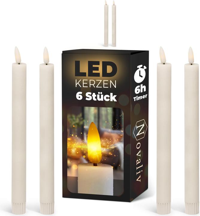 Produktbild Novaliv Weisse LED Stabkerze mit Timerfunktion 6er Set - Stabkerze LED bewegliche Flamme Timer - 20cm Höhe (6 x)