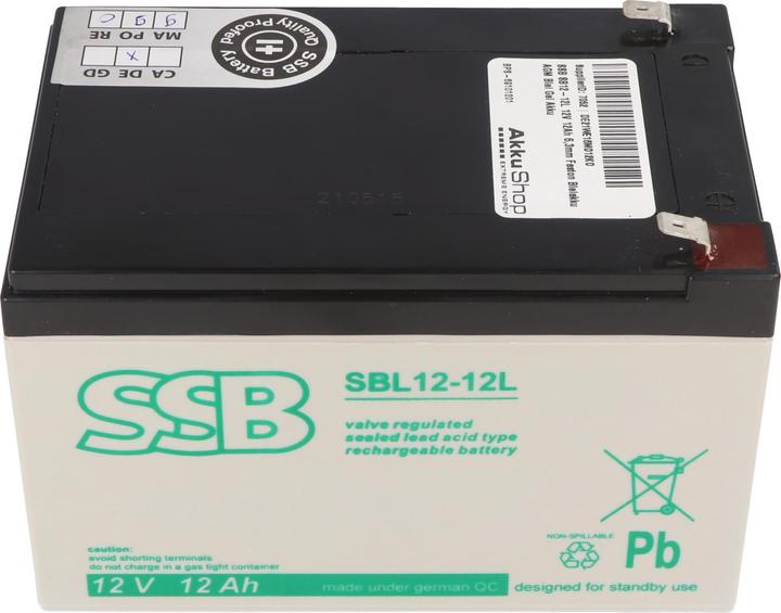 Produktbild SSB SB12-12L 12V 12Ah 6,3mm Faston Bleiakku AGM Blei Gel Akku (12 V, 12 Ah)