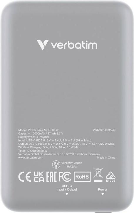 Image du produit Verbatim Charge 'n' Go (10000 mAh, 20 W, 37 Wh)