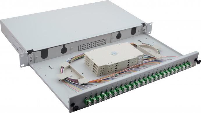 Produktbild Helos LWL 19" Spleissbox 24 x LC/APC Duplex OS2, spleissfertig, grau