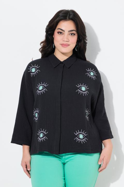 Produktbild Angel of Style Hemdbluse, Boxy Fit, Musselin, Augen-Stickerei (46)