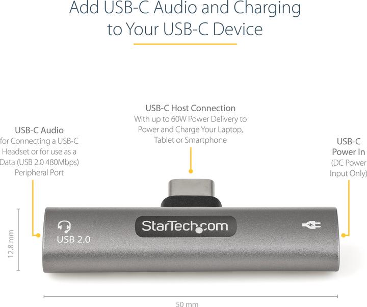 Produktbild StarTech USB-C-Audio- und Ladeadapter - USB-C Audioadapter mit USB-C-Audio-Kopfhörer-/Headset-Anschluss und (Zubehör)