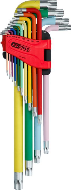 Produktbild KS Tools Winkelstiftschlüssel-Satz extralang, TORX®, mit Farbcode, 14 Teile