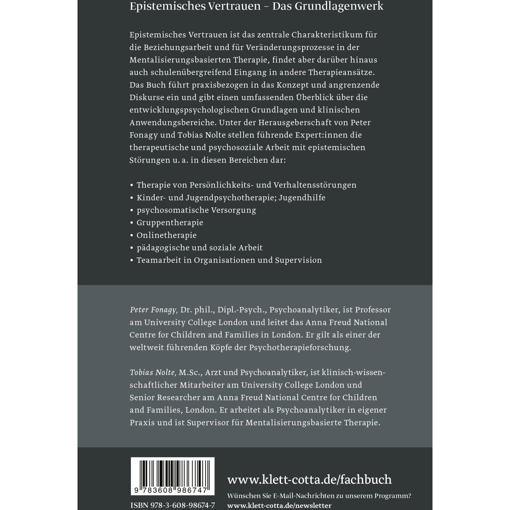 Thumbnail - Epistemisches Vertrauen, Fachbücher von Peter Fonagy, Ulrike Stopfel, Svenja Taubner, Dickon Bevington, Ulrich Schultz-V...