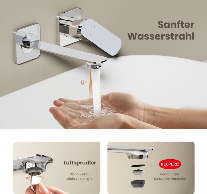 Produktbild Emke Wasserhahn Bad modular Messing verchromt Mischbatterie Waschbecken Küchenarmatur mit Luftsprudler Ke