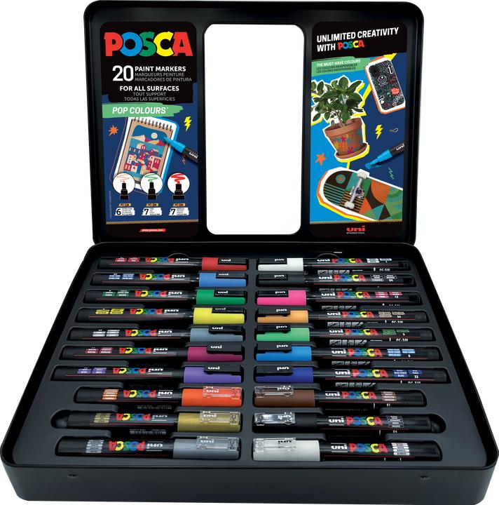 Immagine prodotto Posca Lattina di metallo Colori Pop - (401535) (Fucsia, Oro, Azzurro e non solo, 2.50 mm, 20 x)