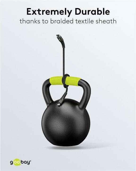 Actual product image Goobay Lightning USB-C Supersoft textile cable with metal plugs, 2 m (2 m, USB 2.0, 60 W)