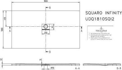 Produktbild Villeroy & Boch V&B Duschwanne SQUARO INFINITY R-eck1800x1000x40mm anthrazit