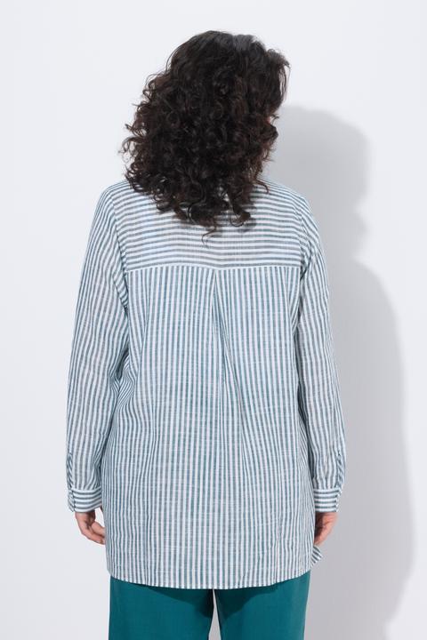 Produktbild Ulla Popken Bluse, Leinenmix, Patchmuster, Hemdkragen, Langarm (58)