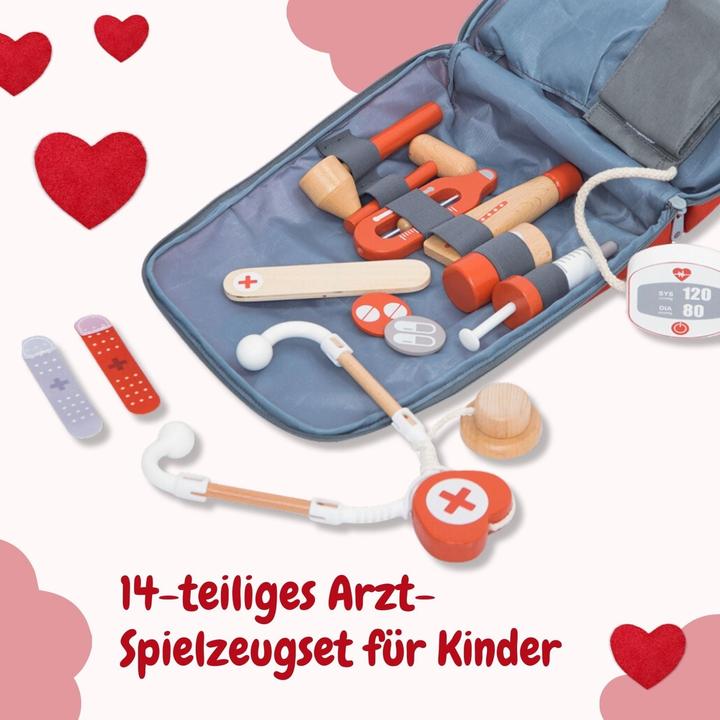 Actual product image Hermex Arzt-Spielzeug-Set für Kinder Doktor-Set Holz-Kinderspielzeug Arztkoffer Doktorkoffer