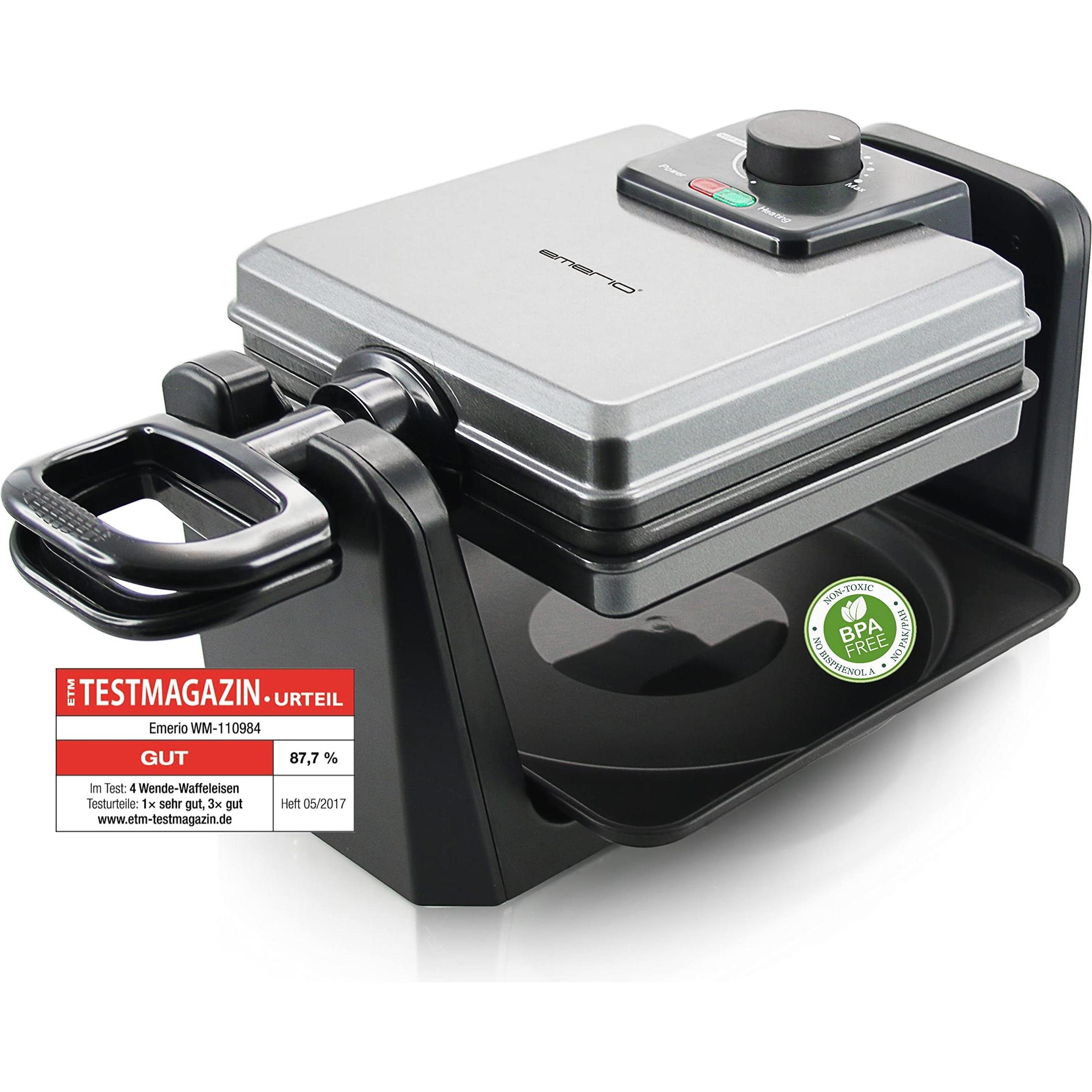 Emerio Waffelautomat, Waffeleisen, Schwarz, Silber