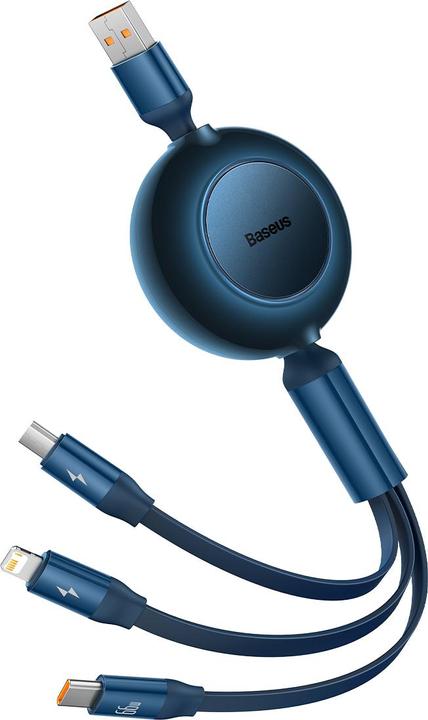 Actual product image Baseus Bright Mirror 3, USB 3-in-1 cable for micro USB / USB-C / Lightning 66W / 2A 1.1m (Blue) (1.10 m, USB 2.0, 66 W)