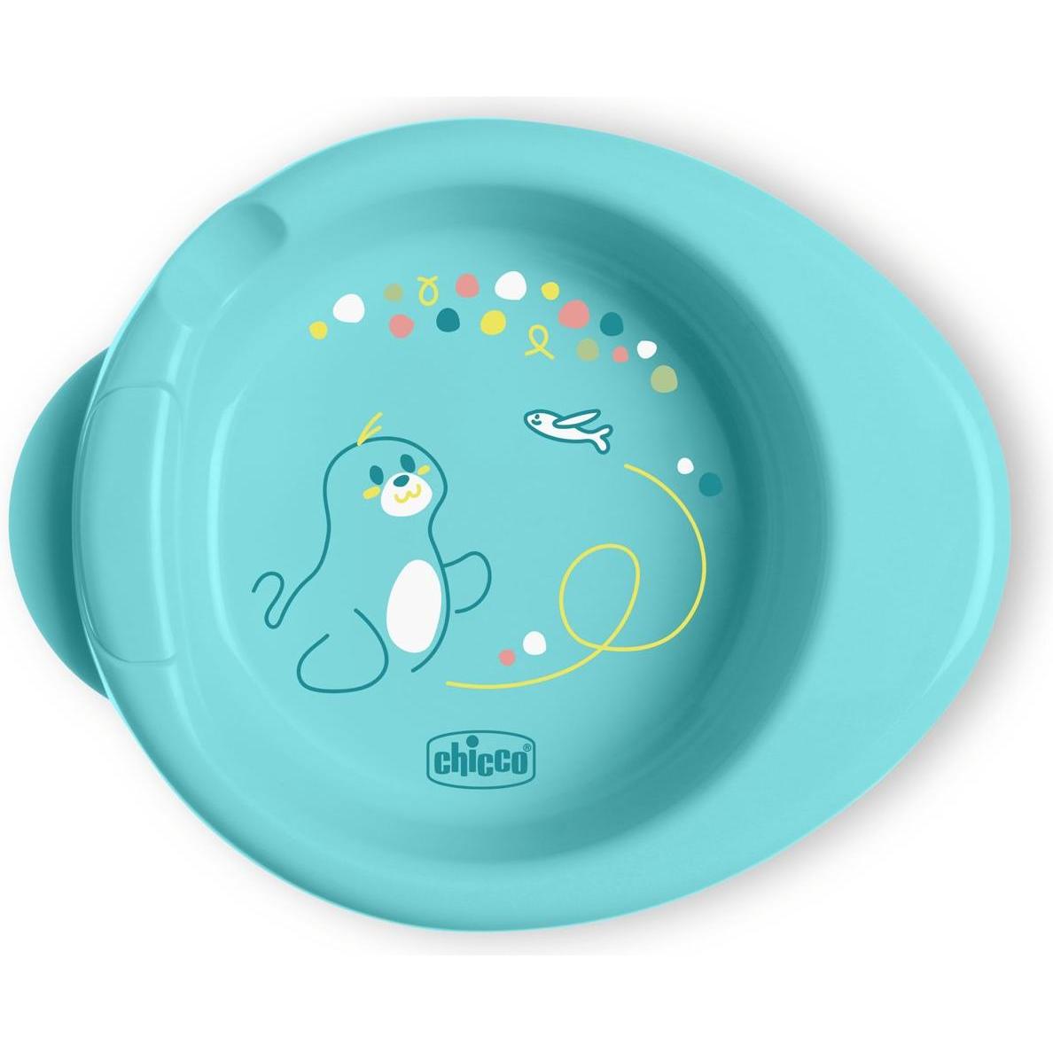 Chicco Türkis/Blau Kindergeschirr + Kinderbesteck, Wärmeplatte 6M+