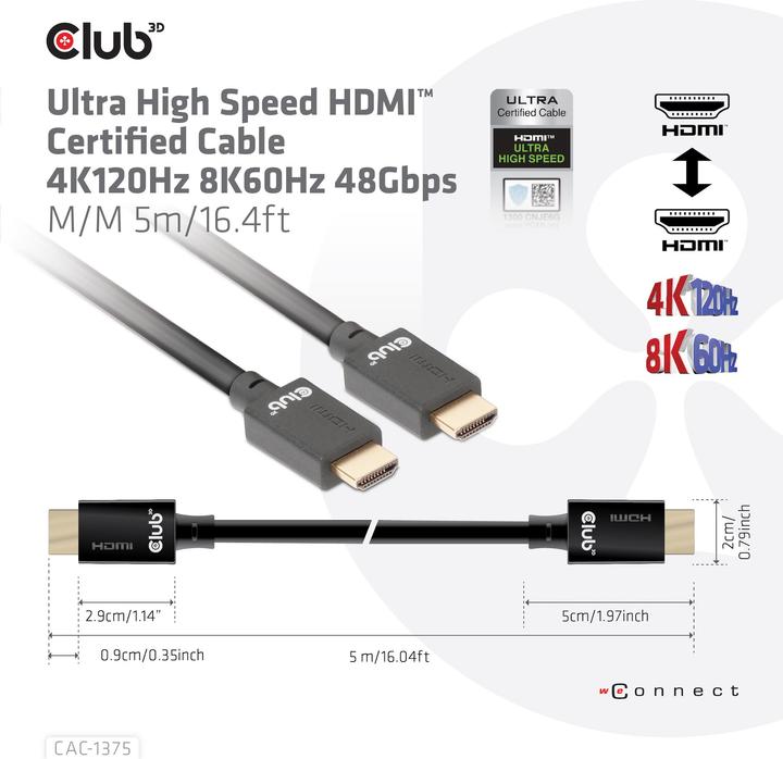 Image du produit Club 3D HDMI (type A) - HDMI (type A) (5 m, HDMI, 2.1)