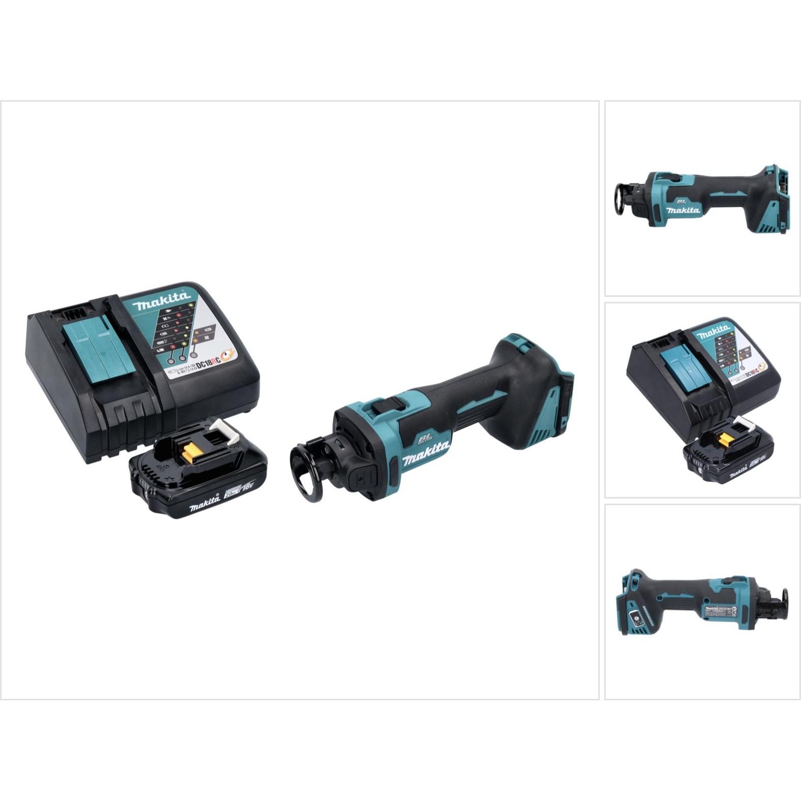 Makita, Spezialsäge, DCO 181 RA1 Akku Rotationsschneider 18 V 32000 U/min Brushless + 1x Akku 2,0 Ah + Ladegerät