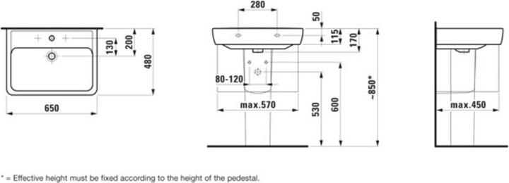 Produktbild Laufen Waschtisch PRO A m Überlauf ohne Hahnloch 650x480mm weiss (480 mm, 650 mm)