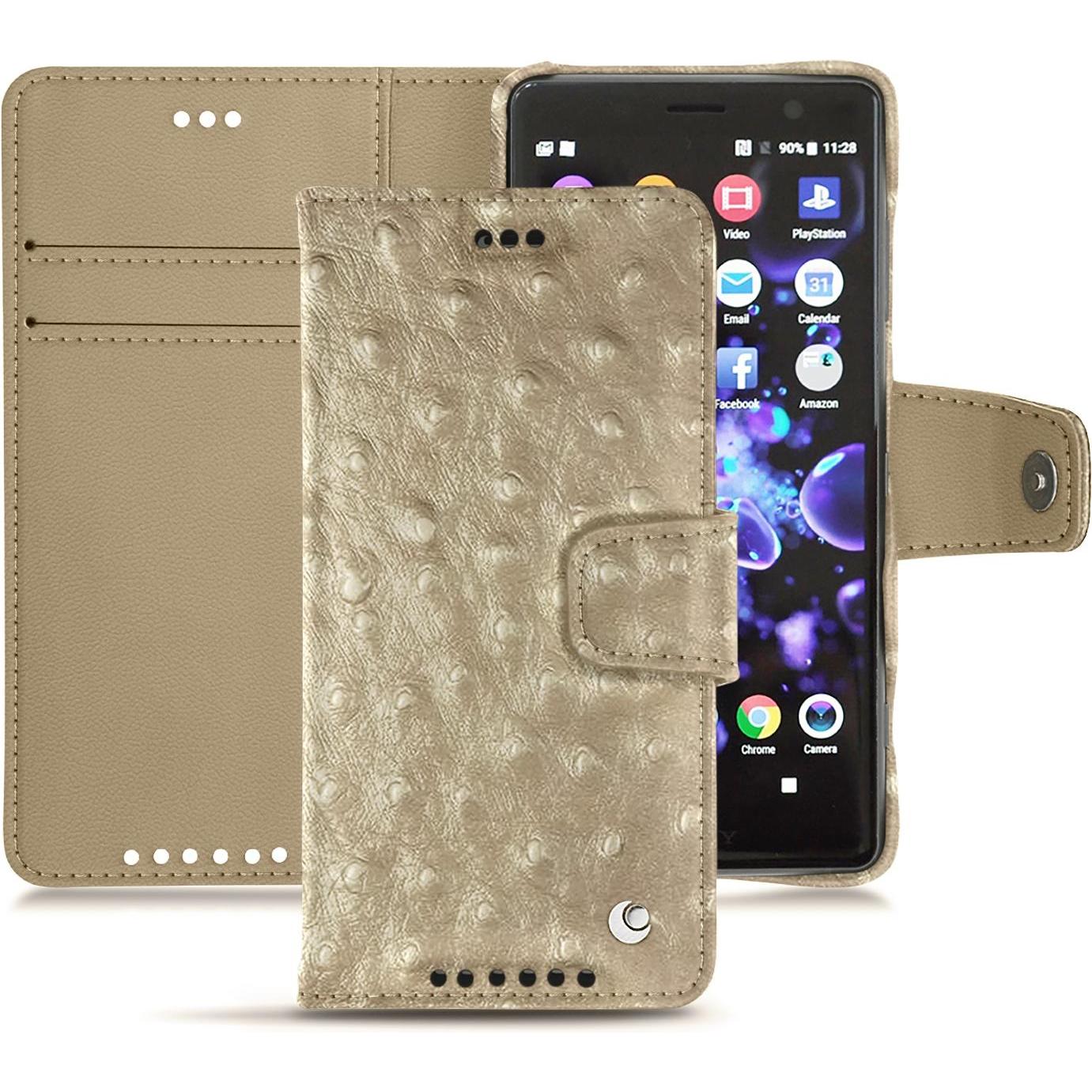 Noreve Lederschutzhülle Wallet (Sony Xperia XZ2 Compact), Smartphone Hülle, Beige