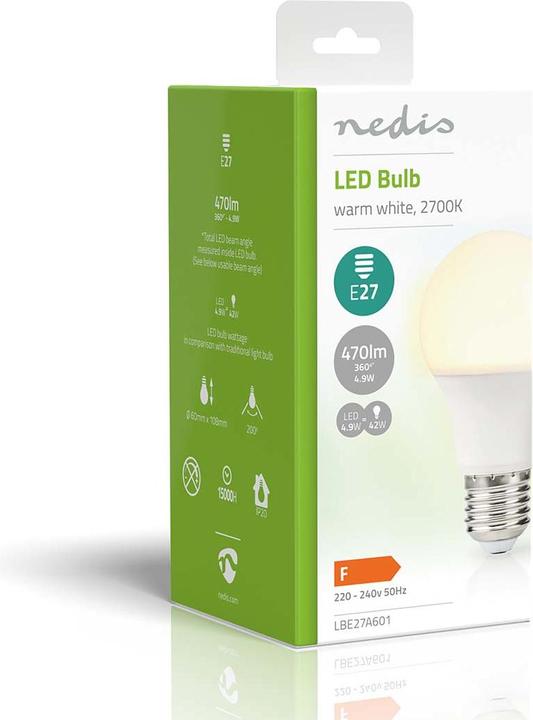Actual product image Nedis LBE27A601 LED lamp E27 A60 4.9 W 470 lm 2700 K Warm white 1 piece (E27, 470 lm, 1x)